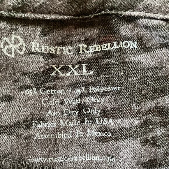 Rustic Rebellion Y2K Black Burnout Tee Foil Graphics Cross  Fleur-De-Lis Sz XL - Picture 7 of 7
